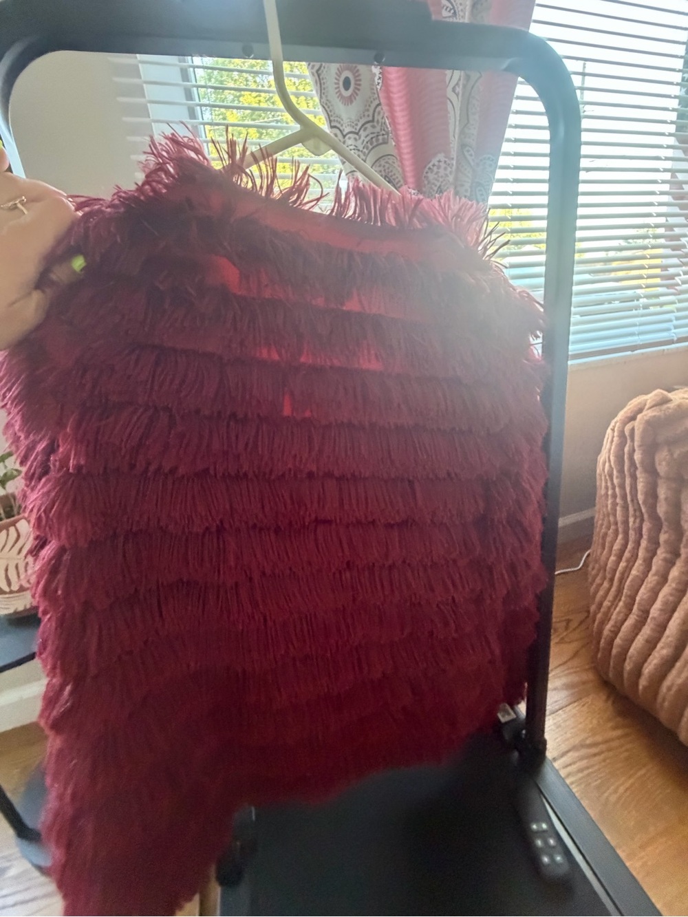 Plush Fringe Throw Pillow Cover in Deep Burgundy